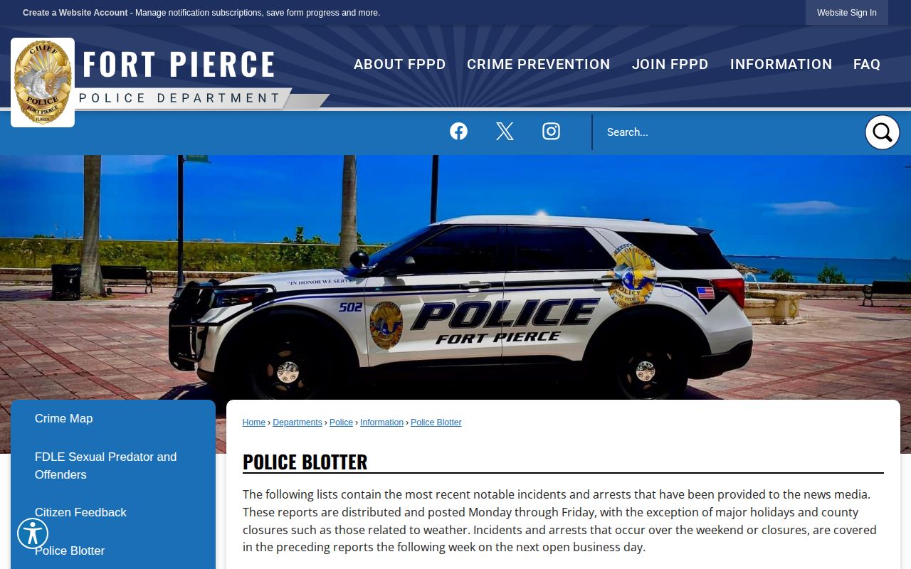 Fort Pierce official police arrest blotter records page