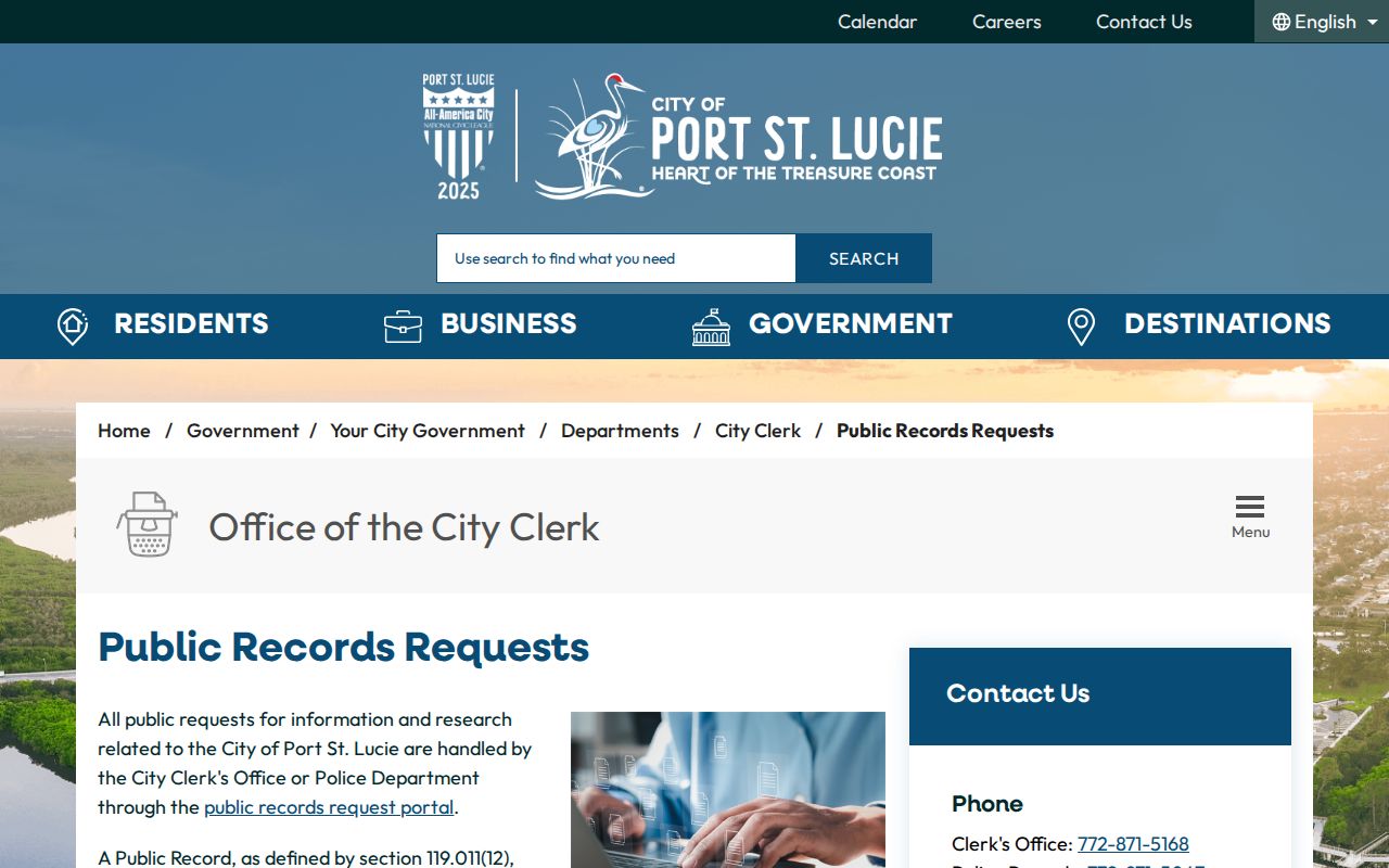 Port St. Lucie official police arrest records request interface