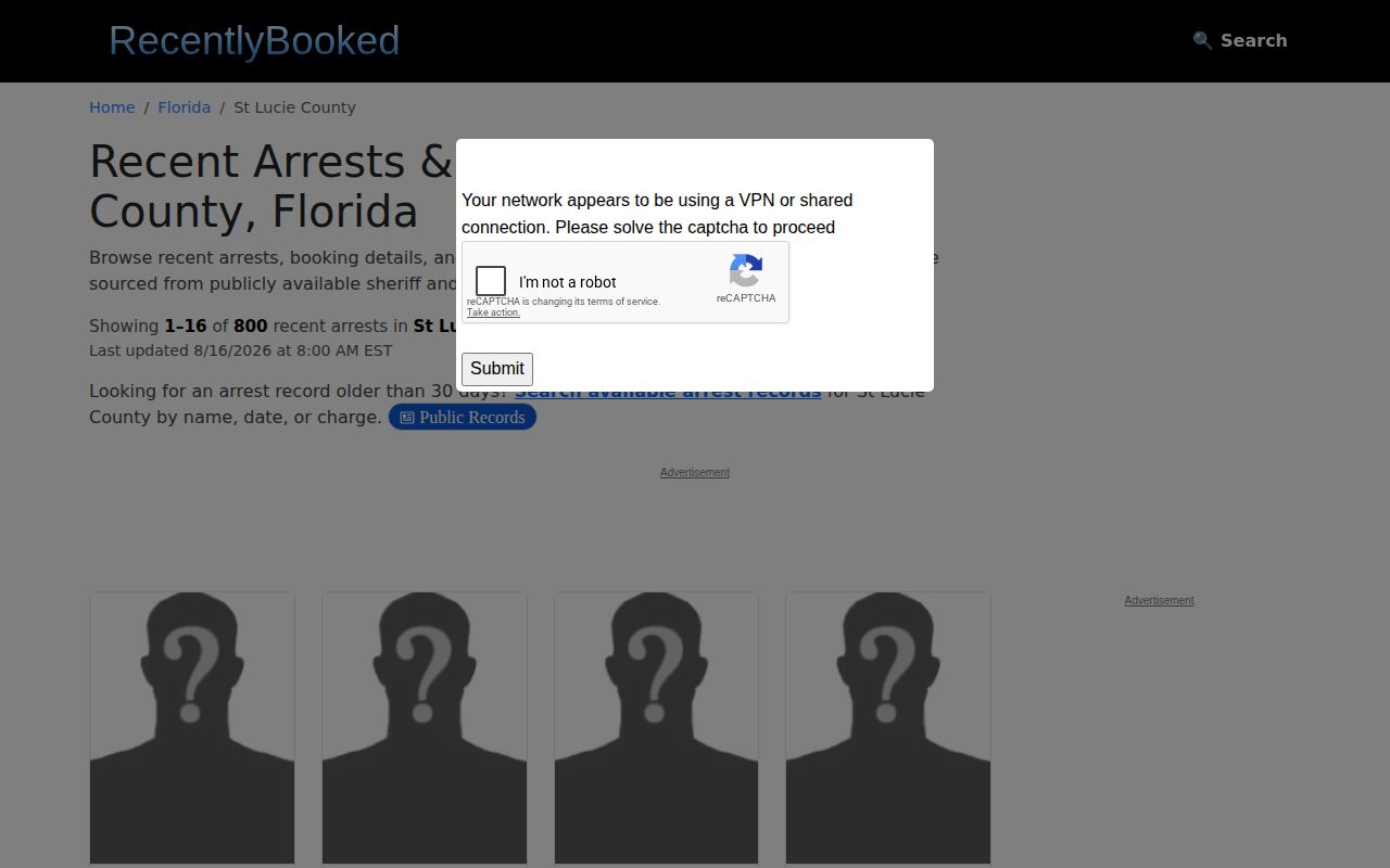 Recently Booked unofficial St. Lucie County mugshot archive