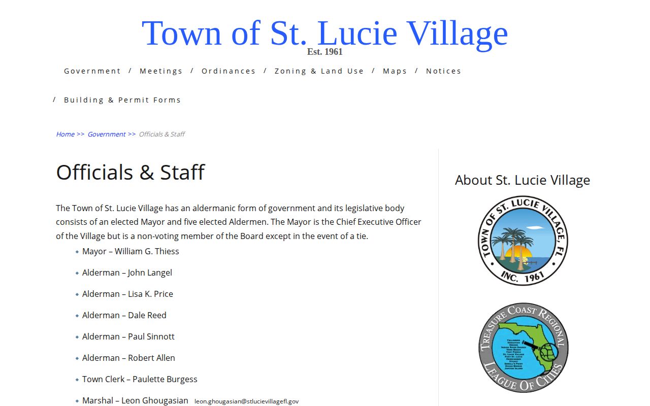 St. Lucie Village official Marshal and arrest records contact page