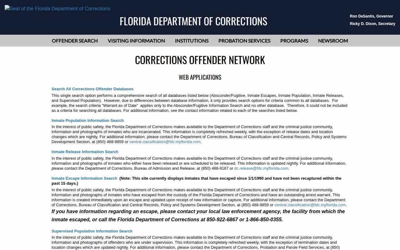 Florida Department of Corrections search choices for St. Lucie County offenders